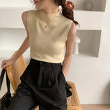 Knitted Top Summer Turtleneck Tank Top Female Sleveless T-shirt Vest Casual Women Camisole Blouse Sleeveless Slim Top