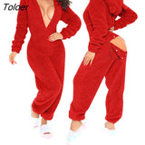New Year Sleepwear Home Clothes 3D Ear Buttoned Flap Functional Fluffy Lounge Jumpsuit Hooded Playsuit One Piece Suit
