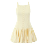 Buttoned Puff Ruched Mini Dress-Outfit