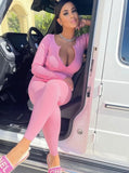 Casual Rib Zip Up Long Sleeve Slim Top And Skinny Pants 2 Piece