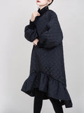 Women Black Cotton-padded Ruffles Dress New Turtleneck Long Sleeve Loose Fit Fashion Tide Autumn Winter 2022