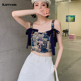 2021 Korean Cute Little Bear Jacquard Bow Suspender Vest Women's Summer New Style Printed Sleeveless Ladies Crop
