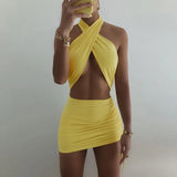 women's dress 2021 sleeveless sexy halter mini dress women bodycon sundress hollow out streetwear party club wear
