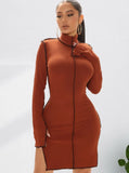 Plus Size High Collar Long Sleeve Bodycon