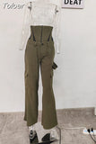 Fashion Women Trouser Slim Removable Contrasting Colors Fishbone Straight Green Girdle Cargo Pants Summer 2023 New