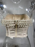 White Satin Pearl Tassel Corset Top-Outfit
