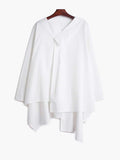 Women Black Irregular Hem Big Size Blouse New V-neck Long Sleeve Loose Fit Shirt Fashion Tide Spring Autumn 2023