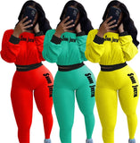 Piece Set Women Fall Clothing Suit Letter Print Ribbed Outfit Tracksuit Bodycon Active Wear Matching Set Wholesale