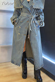 Fashion Women's Denim Jackets Loose Big Double Layer Collar Single Breasted Long Sleeve Sashes Coat Winter 2023 New