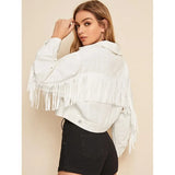 Autumn 2022 New Fashion Denim Jacket Female Short Korean Fashion Tassel Jacket Jacket-Outfit