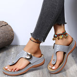 Graduation party Summer Beach Wedges Ladies Shoes For Retro Casual Women Flat Platform Sandals Mid-heel Shoe Flower Shoes Flip-flops