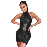 Toloer Women's Bag Buttock Skirt Women's Spring And Summer Female PU Skin Exposed Back Hanging Neck Dress Children-Outfit