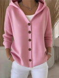 Knitted Hooded Sweater Button Open Shirt Jacket Autumn And Winter New Solid Color Casual Fashion