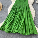 Luxury Famous Lady High Sense Sleeveless Knitted Dress Girl Summer Folds Splicing To Repair The Royal Sister Temperament