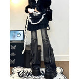 High Street Design Hair-Side Micro-Tipped Jeans Women Autumn Low-Rise Loose Thin Broad Leg