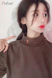 Women Turtleneck Sweater Solid Color Embroidery Cartoon Panda Bear Cute Streetwear Pullovers Knitted Female Clothes