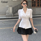 Sets Women Design Elegant Notched Slim Mini Skirts Side-slit Summer High Street Female Casual Fashion 2pcs Popular