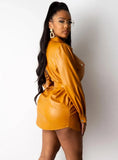 Formal Leather Blouse Dress with Matching
