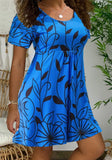 Sweet O-Neck Short Sleeves Leaf Print