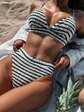 Toloer Single Swimsuit Lady Split Swimsuit Black And White Contrast Sexy Bikini D858W-Outfit