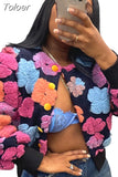 Vintage 3D Flowers Print Jackets Winter Clothes Women 2023 Fashion O-neck Long Sleeve Single Breasted Coats