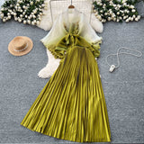 Suit Female Strap To Waist Gradient Color Pressure Folding Shirt High Waist 100 Folded Skirt Two