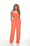 Toloer New Women's Casual Flat Shoulder Wrapped Chest Wide-Leg Jumpsuit-Outfit