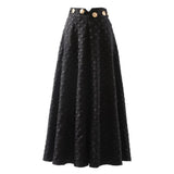 Casual Plain Skirt For Women High Waist Patchwork Gold Buttons Mid A Line Ball Gown Skirts Female 2021 Autumn