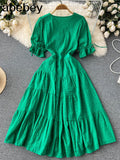 2022 Summer New Lace Embroidery Dress Women Short Sleeves Dresses Female Vintage Party Beach Maxi Long