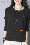 Fashion Spring Summer Women T Shirts O Neck Loose Long Sleeve Tee Embroidery Retro Harajuku Shirts Female