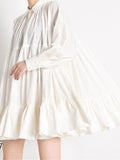 Fashion Women's Shirt Dress Lapel Loose Flods Spliced Long Sleeve Above Knee White Big Swing Dresses Spring 2023 New