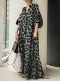 Leopard Print Puff Sleeve Dress For Woman v neck puff sleeve loose colorblock long dresses female clothing 2023