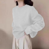 And Winter Soft-Cuffed Solid Color Long Sleeves Knitted Jersey Casual Bottom Korean Soft Lazy Wind Cover Sweater