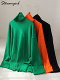 Sweaters Oversize Turtleneck Pullover Loose For Winter Autumn Orange Soft Warm Pulls Split Hem Women's Sweaters