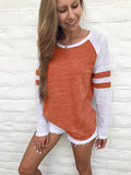 Fashion New Summer Hit-Colored Stripe Splicing Long-Sleeved T-Shirt Round Collar Top