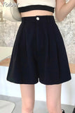 Women High Waist White Shorts Korean Fashion Pleated Wide Leg Pants Summer Casual All Match Female Preppy Style Pants