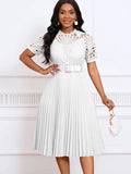 Women's Dress 2025 New Short-Sleeved Lace Splicing Folded African Dress Dress