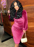 Sexy Velvet Off Shoulder Long Sleeve Midi