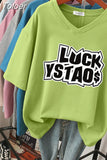 100% Cotton L-5XL T Shirt Plus Size Tshirt Short Sleeve Women Top Summer Letter Print Couple V Neck Oversized T