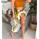 Women Print Vest Split Skirt Two Piece Set Fashion Casual O Neck Short Top High Waist Skirt Suit 2023 Summer Elegant