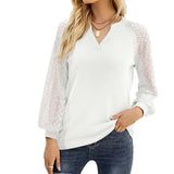 Casual Long Sleeve Women Tshirts V Neck Lace Mesh Long Sleeve Tops Female Vintage Clothes Loose Tees Shirts Blusas