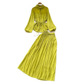 Simple Style Solid Temperament Suit Women's Spring Bubble Sleeve Strap Shirt + Tight Waist Slim Half Body Long
