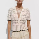 And Winter Sweater Women's Hollow Cloth Splicing Long-Sleeved Knitted Shirt Collar