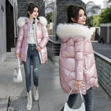 Hooded Removable Fur Collar Warm Parka Women Korean Loose Long Sleeve Cotton-Padded Jackets Trendy Thick Winter