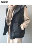 Cotton Padded Loose Vest for Women Autumn Winter Windproof Warm Stand Collar Single Breasted Vest Jacket Oversize