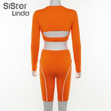 Sisterlinda Reflective Stripes Buckle Strap Sexy Crop Top Women Shorts Tracksuit Set Women Summer Fashion Club Streetwear
