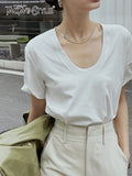 Loose Solid Minimalist T Shirt For Women U Neck Short Sleeve Casual T Shirts Female Summer Clothing Style New