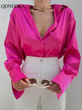 Spring Satin Long Sleeve Women's Shirts Button Up Shirt Cardigan Blouses Fashion Elegant Casual Women Tunics