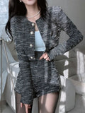 Fragrant Two Piece Outfit Women Fashion Luxury Plaid Tweed Jacket Tops + High Waist Shorts Suits Sets Woman
