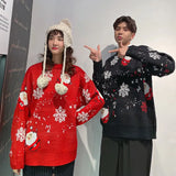 Christmas Red Snowflake Printed Sweater Autumn Winter Woman Sweaters Femme Chandails Pull